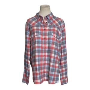 Jachs Girlfriend pink plaid roll tab long sleeves shirt size XL